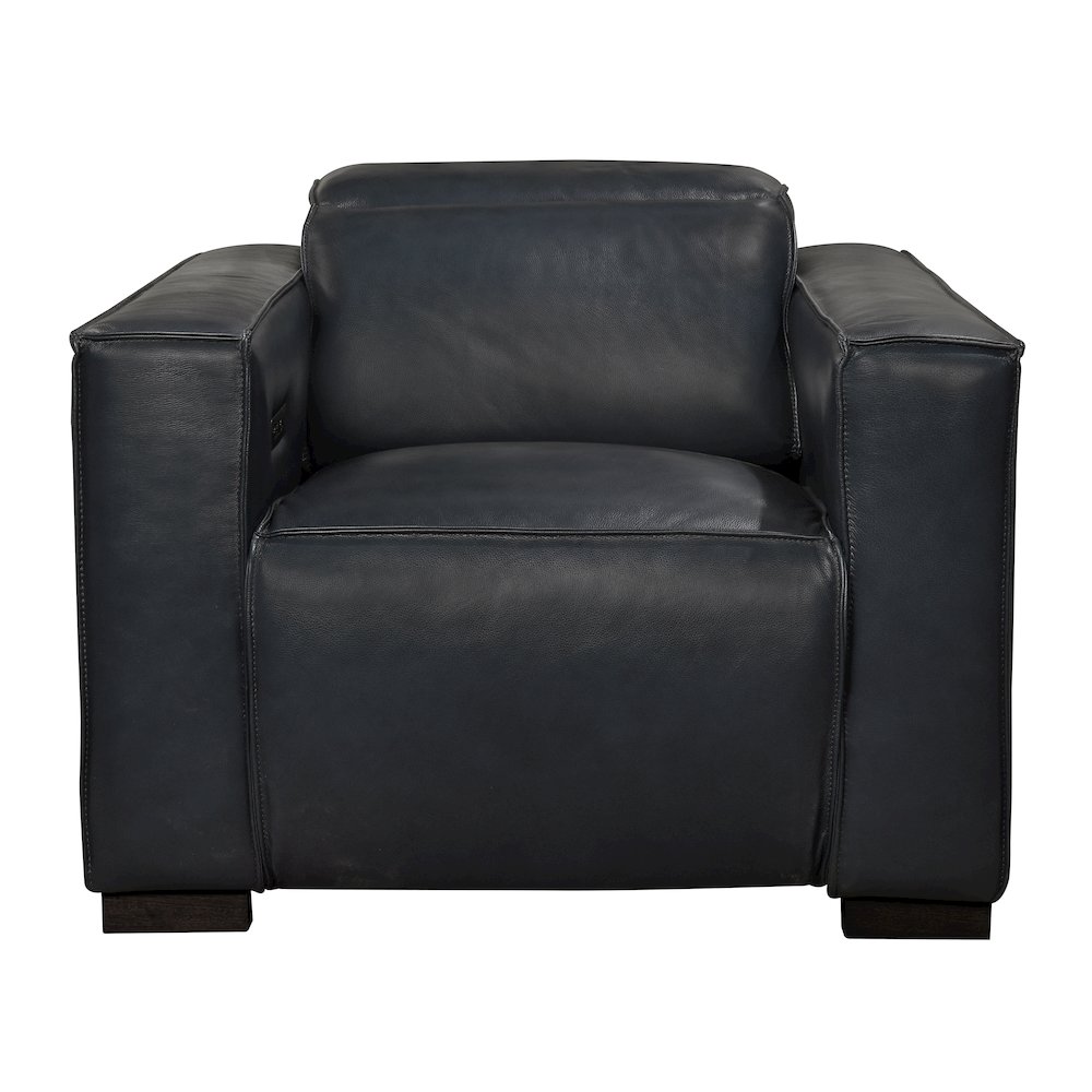Riseholme Reclining Lounge Chair with Black Legs and Blue Full-Leather. Picture 3