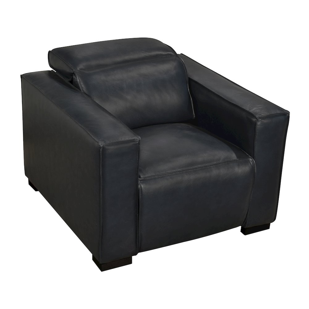 Riseholme Reclining Lounge Chair with Black Legs and Blue Full-Leather. Picture 4