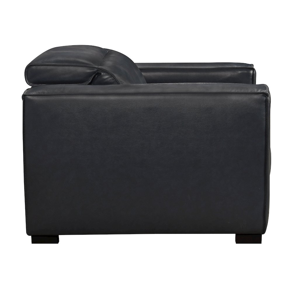 Riseholme Reclining Lounge Chair with Black Legs and Blue Full-Leather. Picture 5