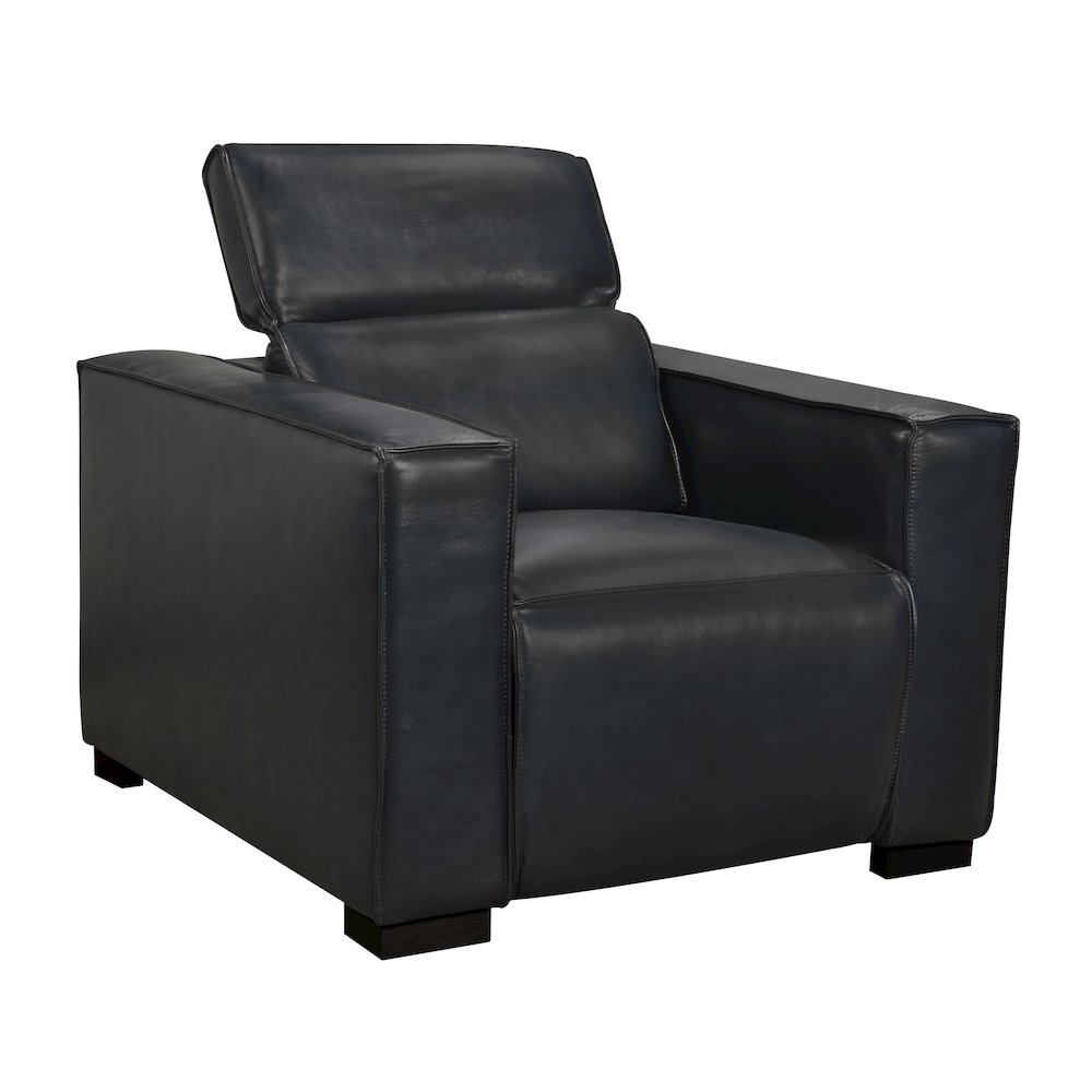Riseholme Reclining Lounge Chair with Black Legs and Blue Full-Leather. Picture 6