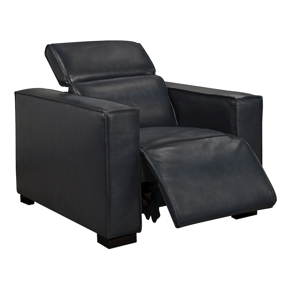 Riseholme Reclining Lounge Chair with Black Legs and Blue Full-Leather. Picture 8