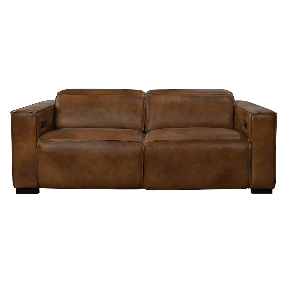 Riseholme Reclining Sofa withBlack Legs and Tan Full-Leather. Picture 1