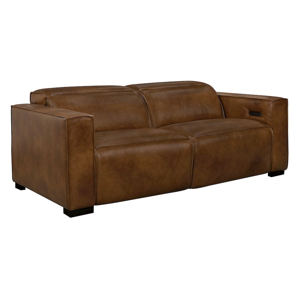 Riseholme Reclining Sofa withBlack Legs and Tan Full-Leather. Picture 4