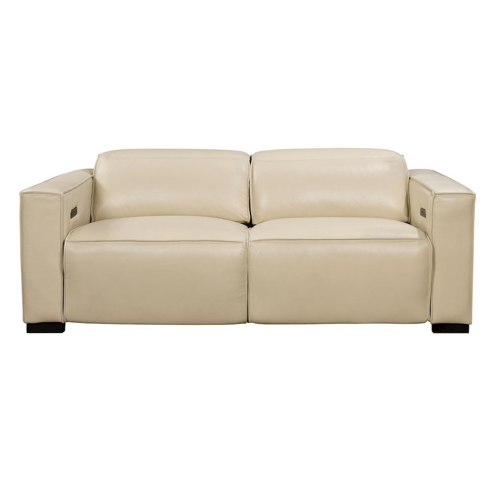Riseholme Reclining Sofa with Black Legs and Beige Full-Leather. Picture 1
