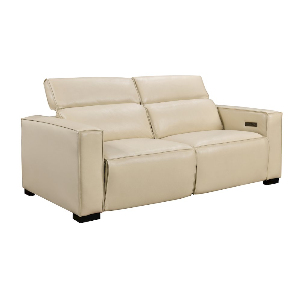 Riseholme Reclining Sofa with Black Legs and Beige Full-Leather. Picture 3