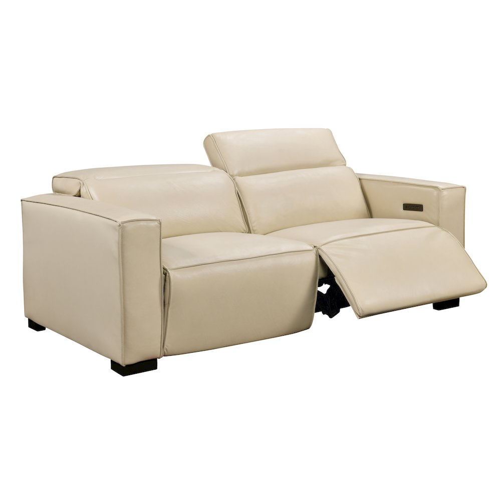 Riseholme Reclining Sofa with Black Legs and Beige Full-Leather. Picture 4