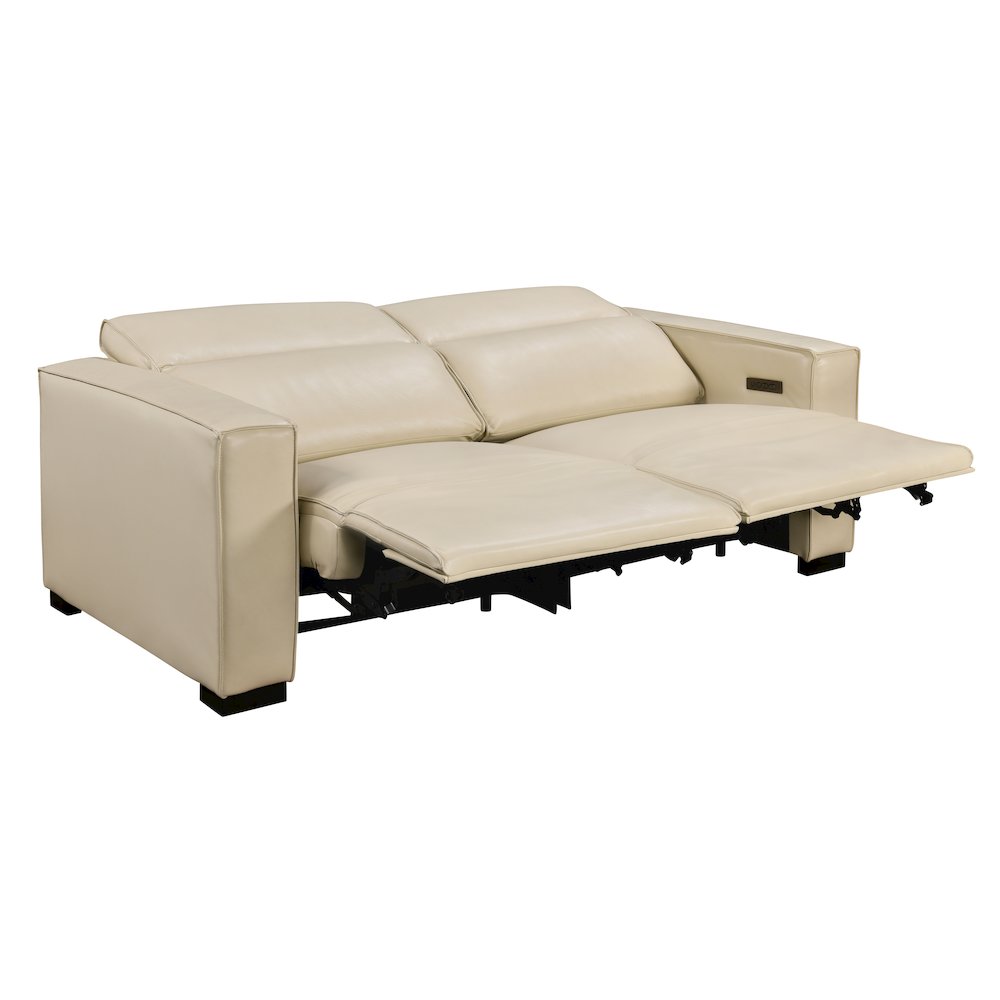Riseholme Reclining Sofa with Black Legs and Beige Full-Leather. Picture 5