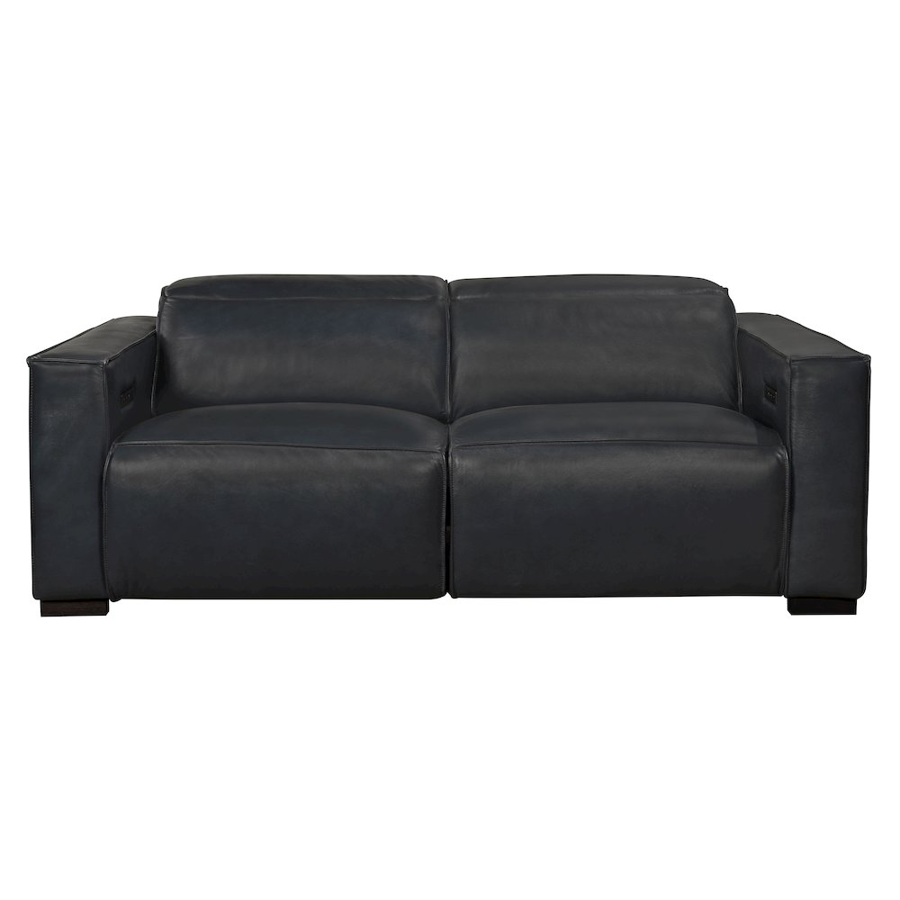 Riseholme Reclining Sofa with Black Legs and Blue Full-Leather. Picture 1