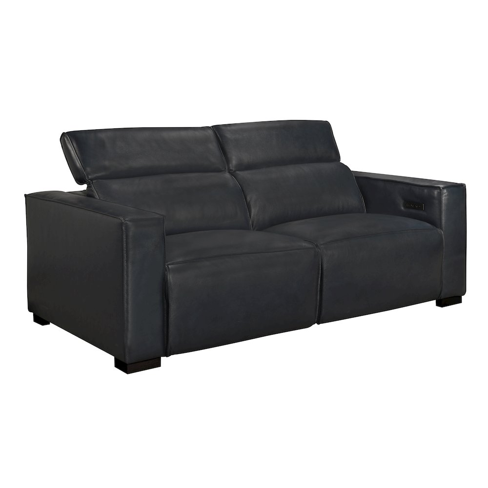 Riseholme Reclining Sofa with Black Legs and Blue Full-Leather. Picture 5