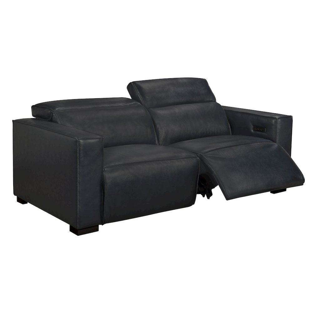 Riseholme Reclining Sofa with Black Legs and Blue Full-Leather. Picture 6