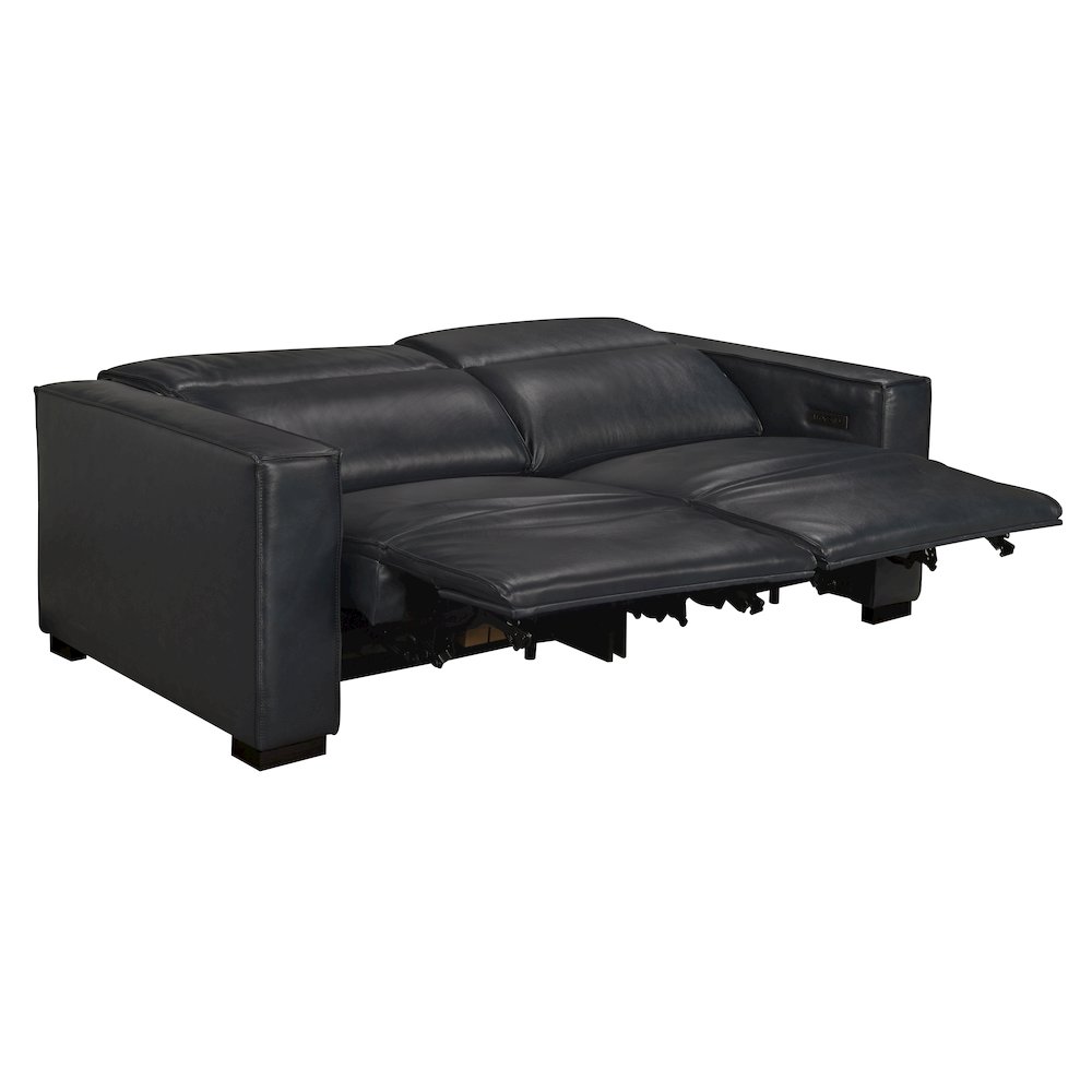 Riseholme Reclining Sofa with Black Legs and Blue Full-Leather. Picture 7