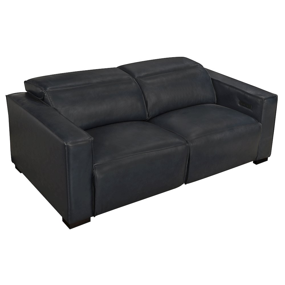Riseholme Reclining Sofa with Black Legs and Blue Full-Leather. Picture 8