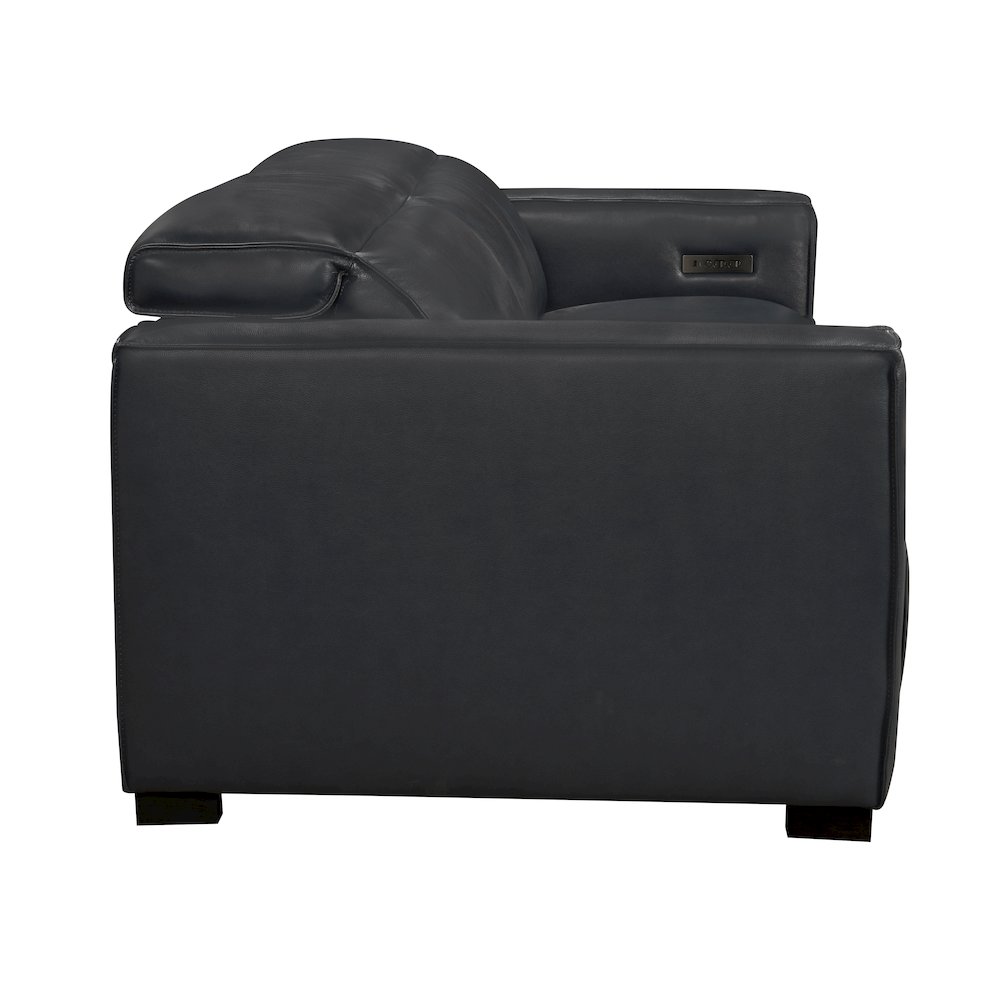 Riseholme Reclining Sofa with Black Legs and Blue Full-Leather. Picture 9
