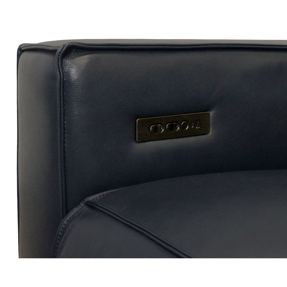 Riseholme Reclining Sofa with Black Legs and Blue Full-Leather. Picture 10