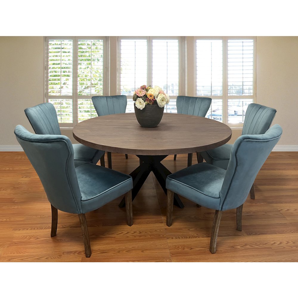 Felix 60" Dining Table with 3 sets of Cleo Teal Chairs. Picture 2