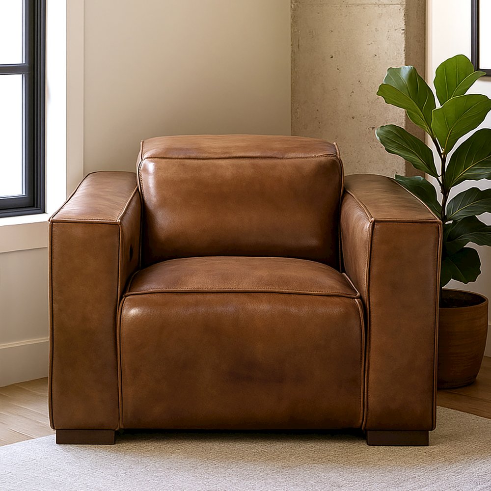 Riseholme Reclining Lounge Chair with Barista Brown Legs and Tan Full-Leather. Picture 10