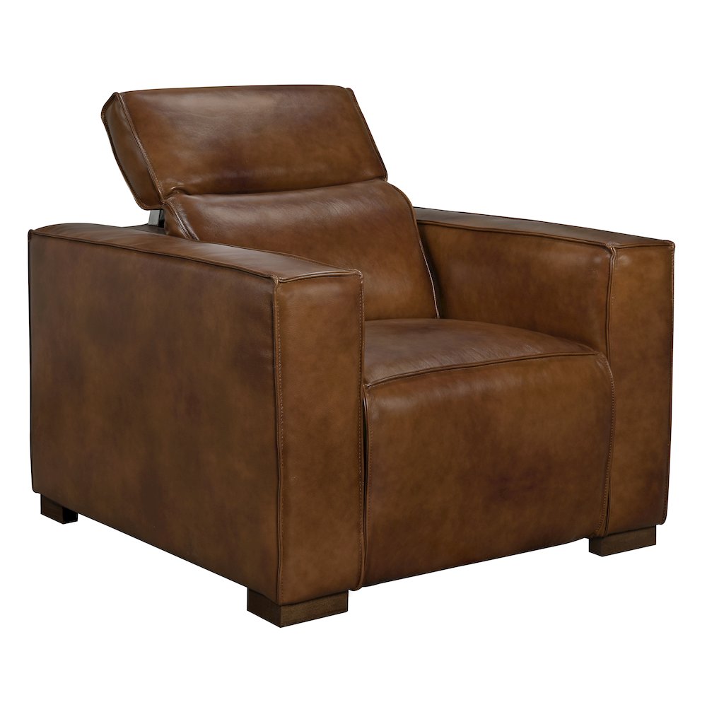 Riseholme Reclining Lounge Chair with Barista Brown Legs and Tan Full-Leather. Picture 4