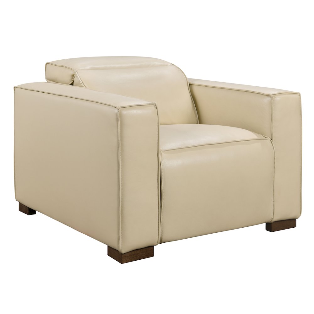 Riseholme Reclining Lounge Chair with Barista Brown Legs and Beige Full-Leather. Picture 1