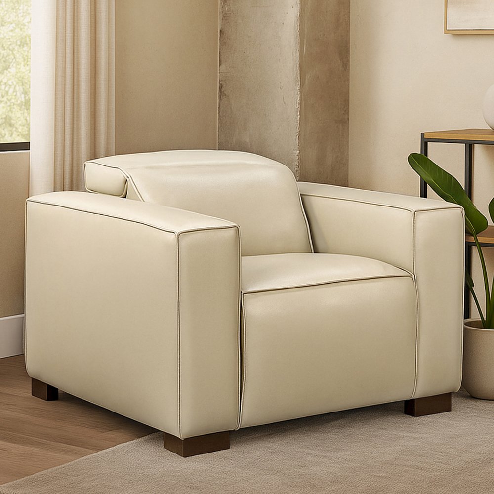 Riseholme Reclining Lounge Chair with Barista Brown Legs and Beige Full-Leather. Picture 11