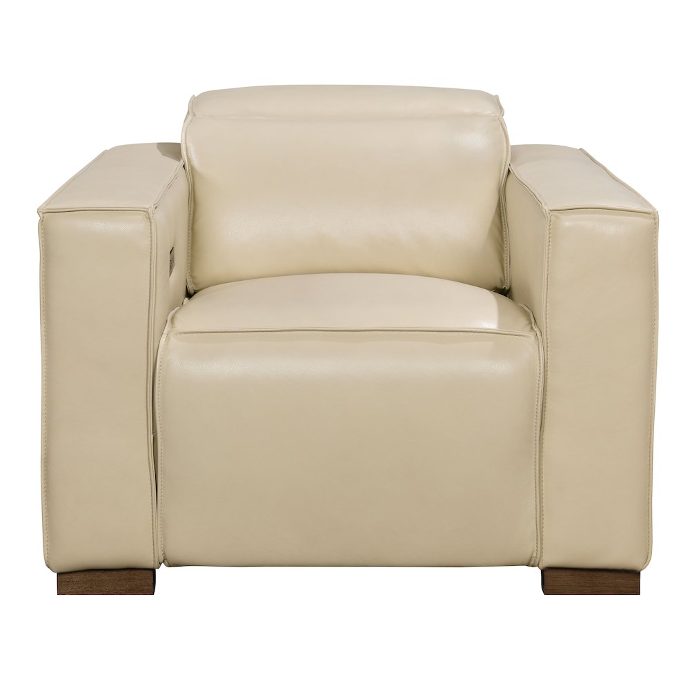 Riseholme Reclining Lounge Chair with Barista Brown Legs and Beige Full-Leather. Picture 3