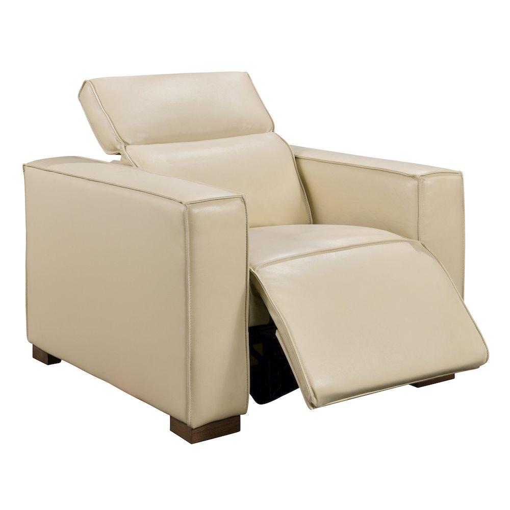 Riseholme Reclining Lounge Chair with Barista Brown Legs and Beige Full-Leather. Picture 7