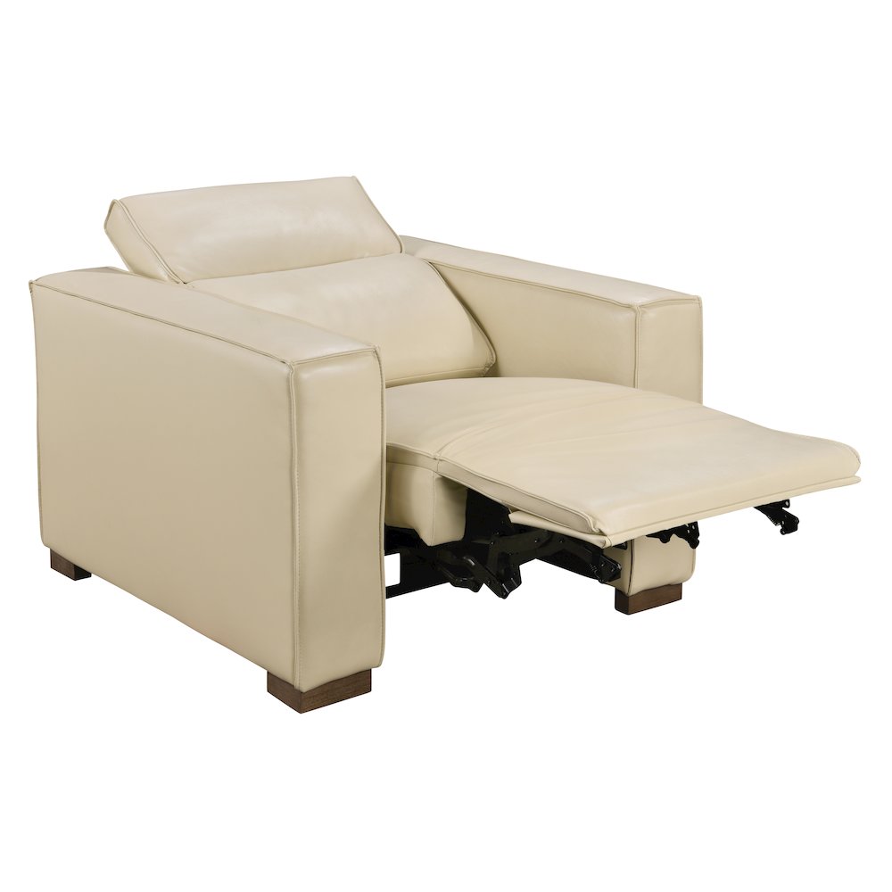 Riseholme Reclining Lounge Chair with Barista Brown Legs and Beige Full-Leather. Picture 8