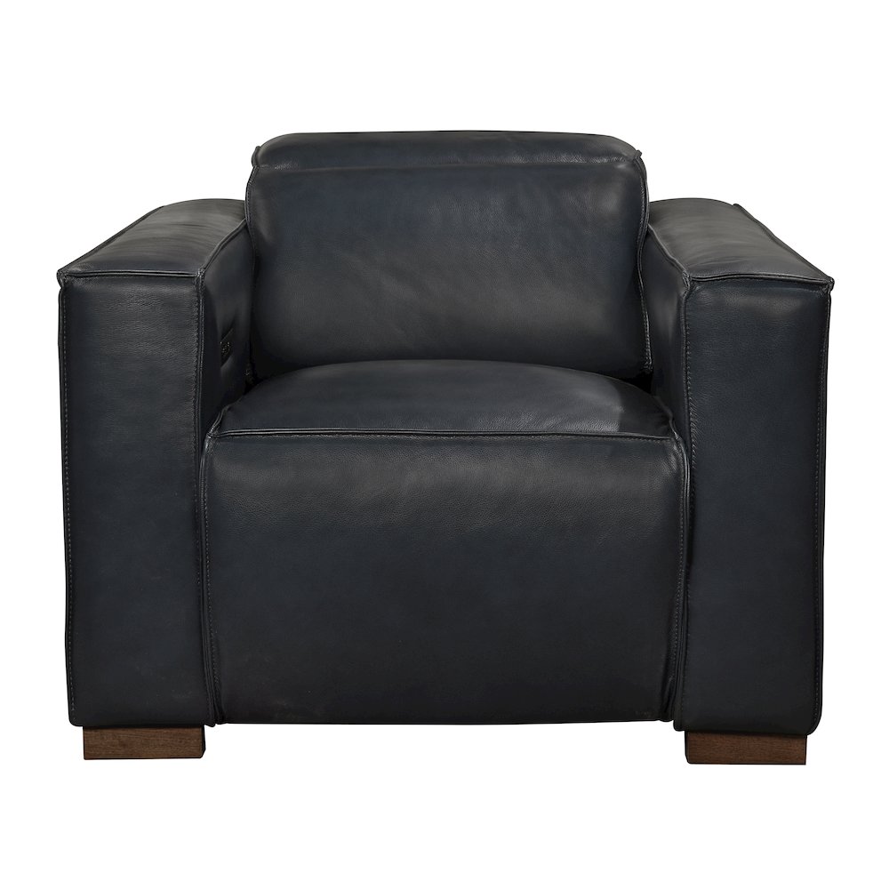 Riseholme Reclining Lounge Chair with Barista Brown Legs and Blue Full-Leather. Picture 3