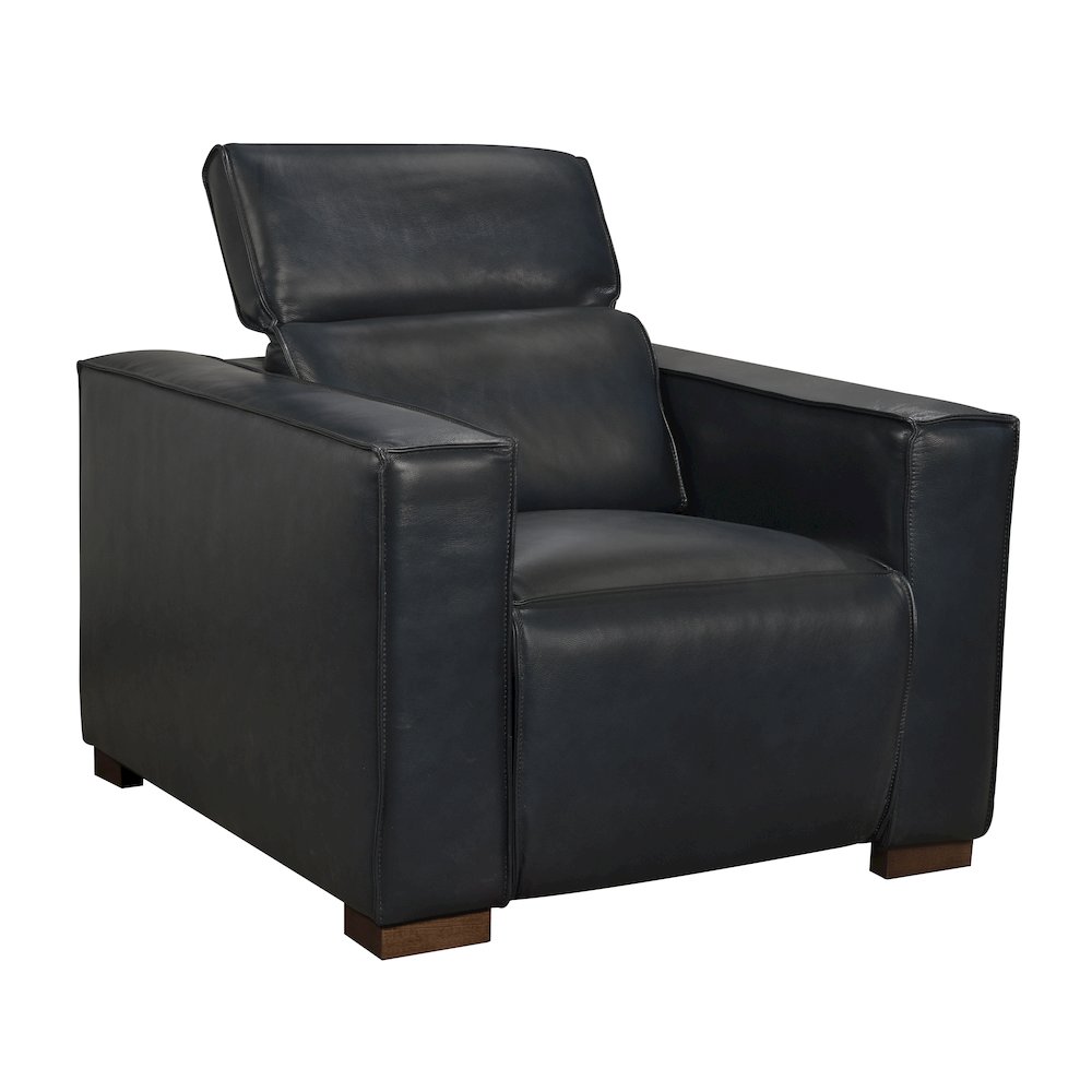 Riseholme Reclining Lounge Chair with Barista Brown Legs and Blue Full-Leather. Picture 7