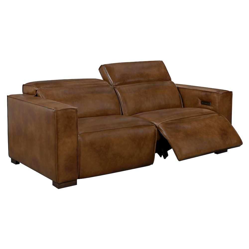 Riseholme Reclining Sofa with Barista Brown Legs and Tan Full-Leather. Picture 6