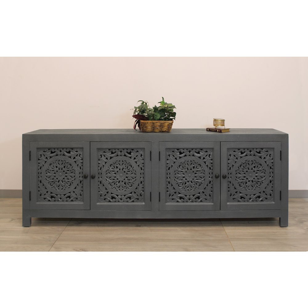 Waverly Solid Wood Media Cabinet with 4 Doors and Gray Finish. Picture 3