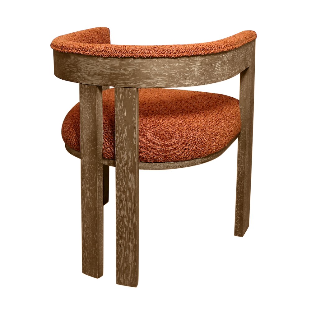 Trish Solid Wood Dining Arm Chair with Rust Orange Boucle Fabric and Down Seat. Picture 7