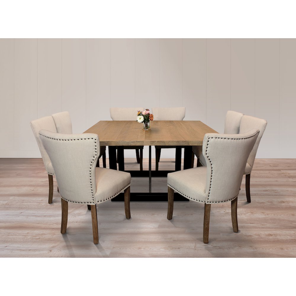 9-Piece Dining Set 8 Jill Dining Chairs in Ivory Fabric Dark Brown Legs. Picture 2