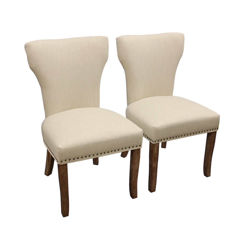 9-Piece Dining Set 8 Jill Dining Chairs in Ivory Fabric Dark Brown Legs. Picture 5
