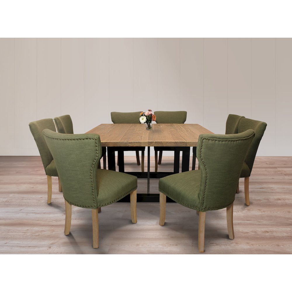 9-Piece Dining Set 8 Jill Dining Chairs in Green Fabric Natural Legs. Picture 2