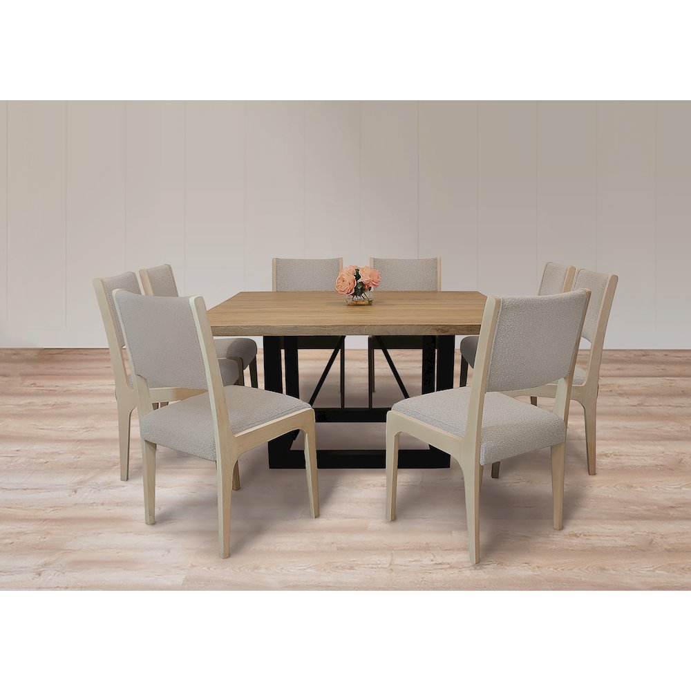 Logan 9-Piece Dining Set with 8 Ash Dining Chairs in Gray Boucle Linen Fabric. Picture 2