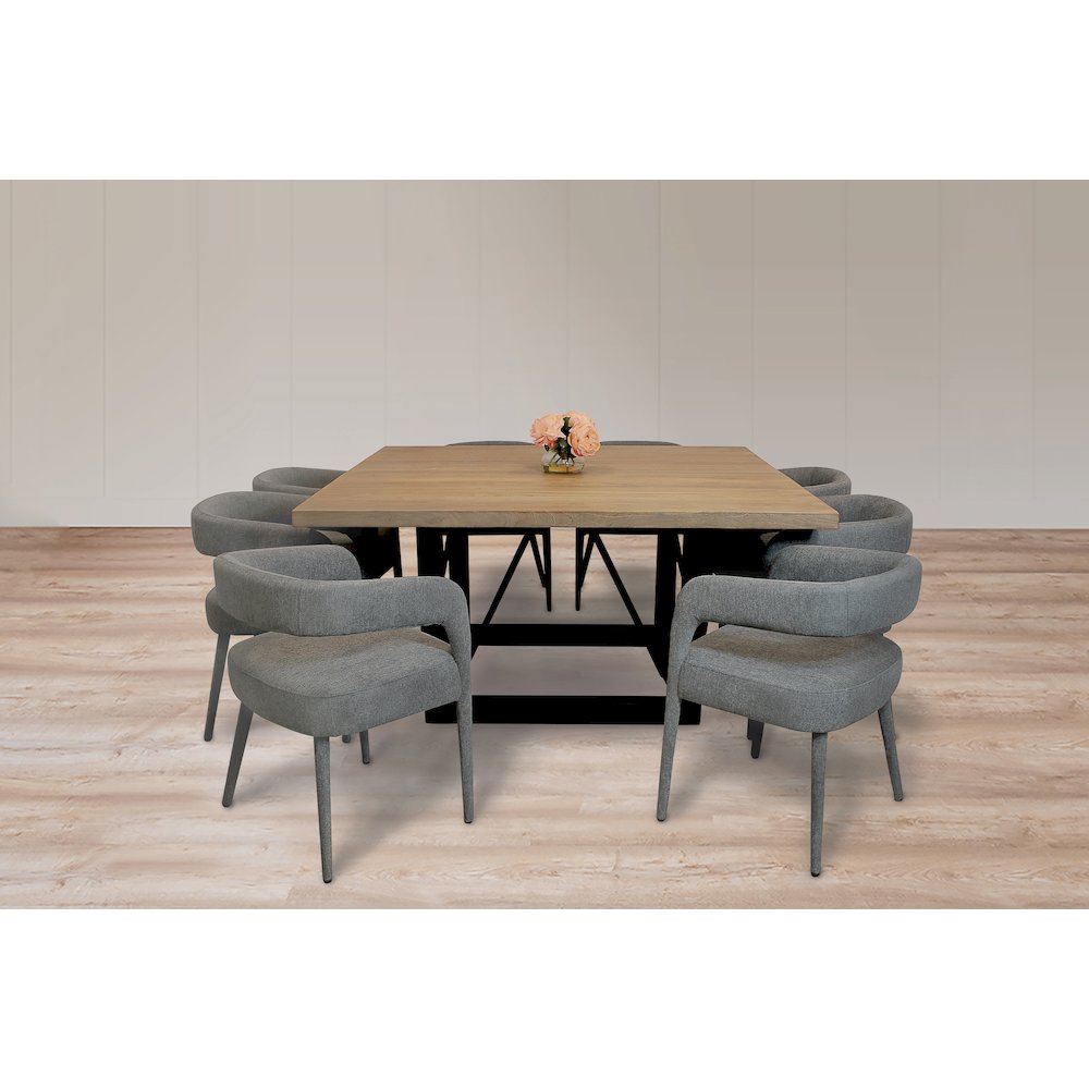 9-Piece Dining Set 8 Galway Chairs in Dark Gray Linen Sturdy Metal Frame. Picture 2
