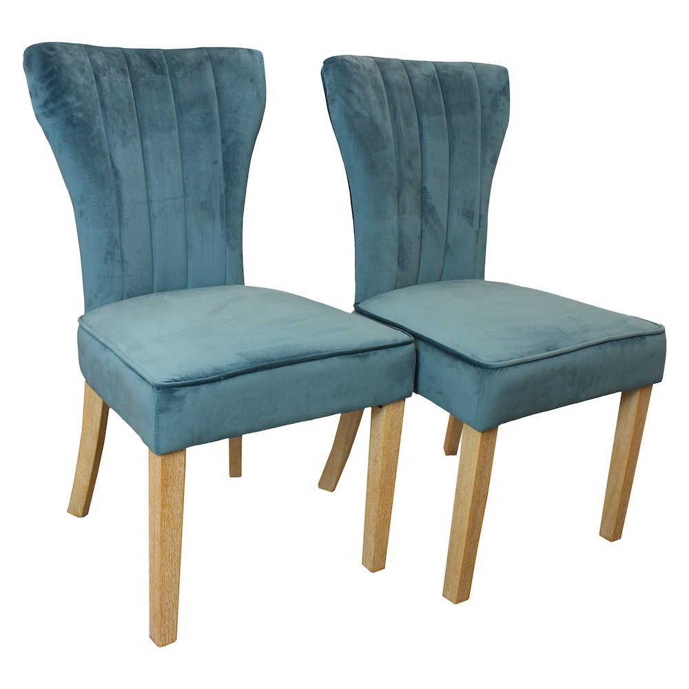 9-Piece Dining Set 8 Cleo Dining Chairs in Velvet Teal Fabric Natural Legs. Picture 5