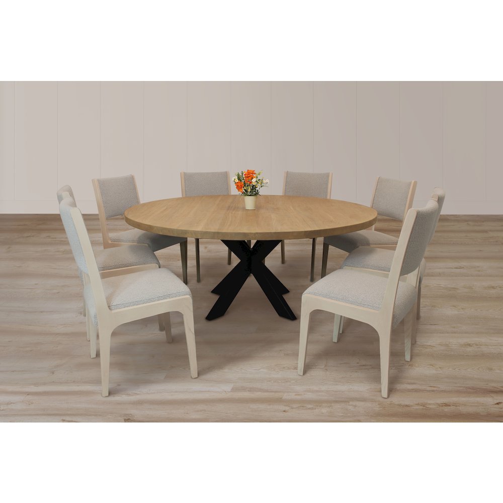 9-Piece 72" Dining Set 8 Ash Dining Chairs in Gray Boucle Linen Fabric. Picture 2