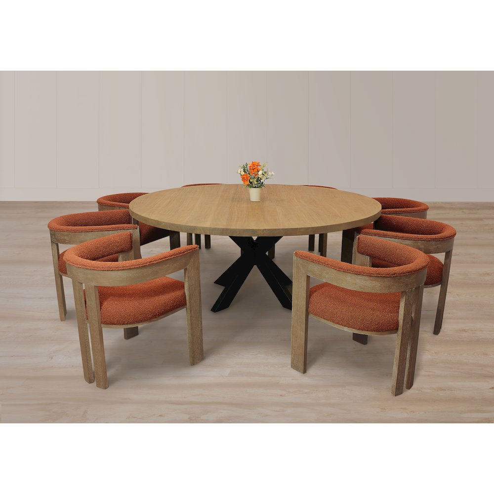Trish Solid Wood Dining Arm Chair with Rust Orange Boucle Fabric and Down Seat. Picture 19