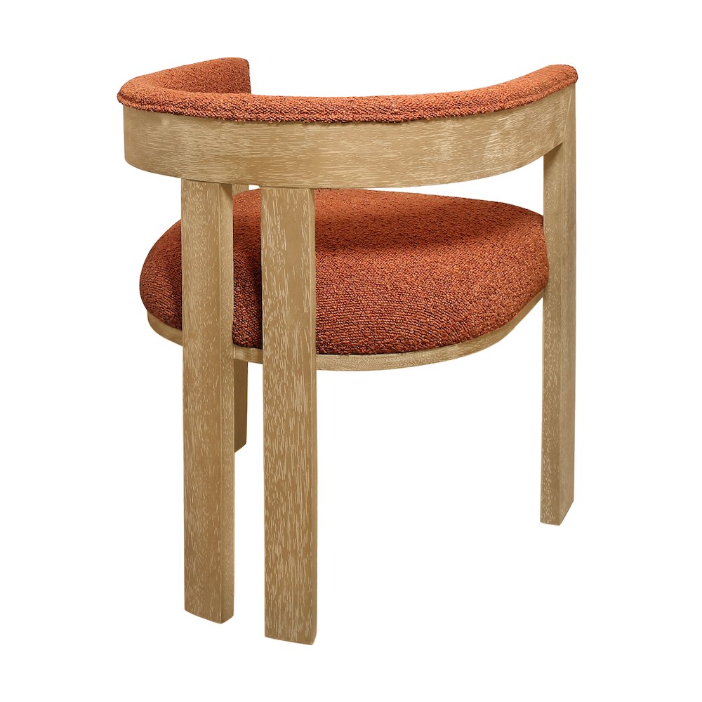 Trish Solid Wood Dining Arm Chair with Rust Orange Boucle Fabric and Down Seat. Picture 17