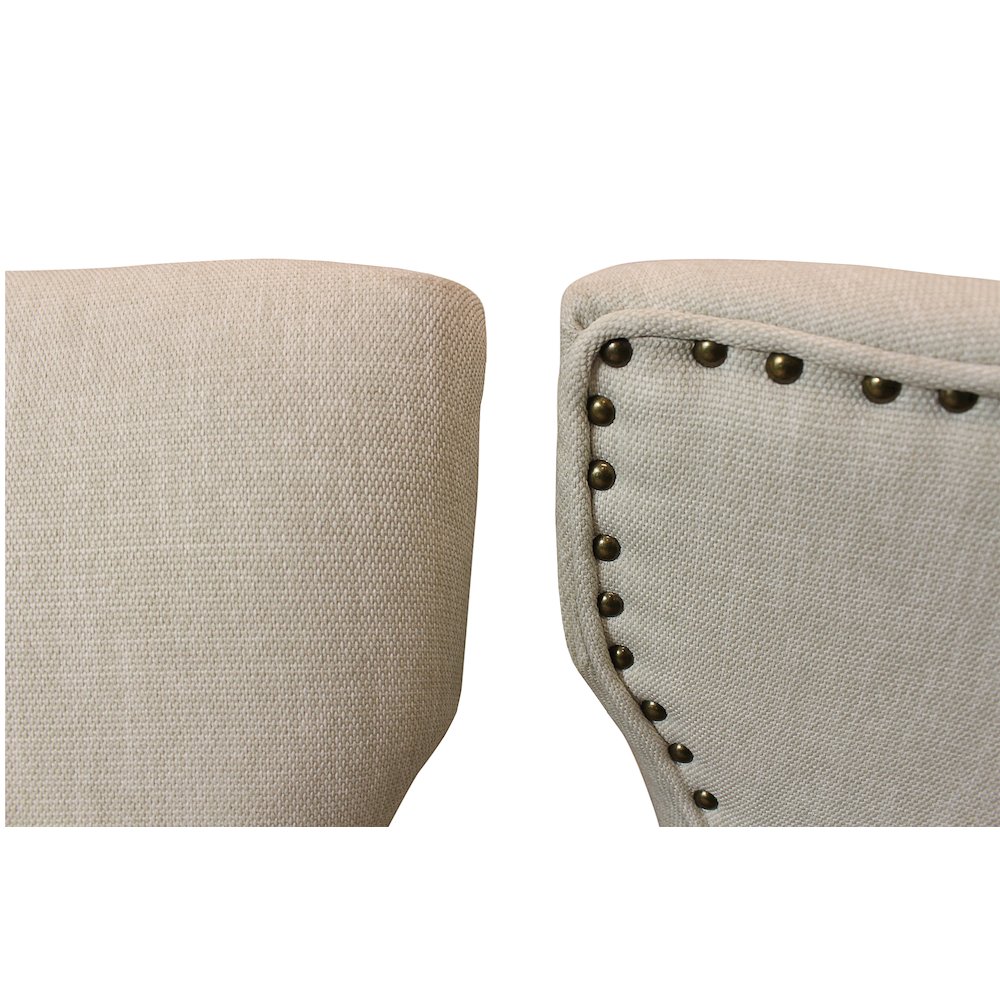 9-Piece 72 Dining Set 8 Dining Chairs in Ivory Linen Fabric Antique Brown Legs. Picture 4