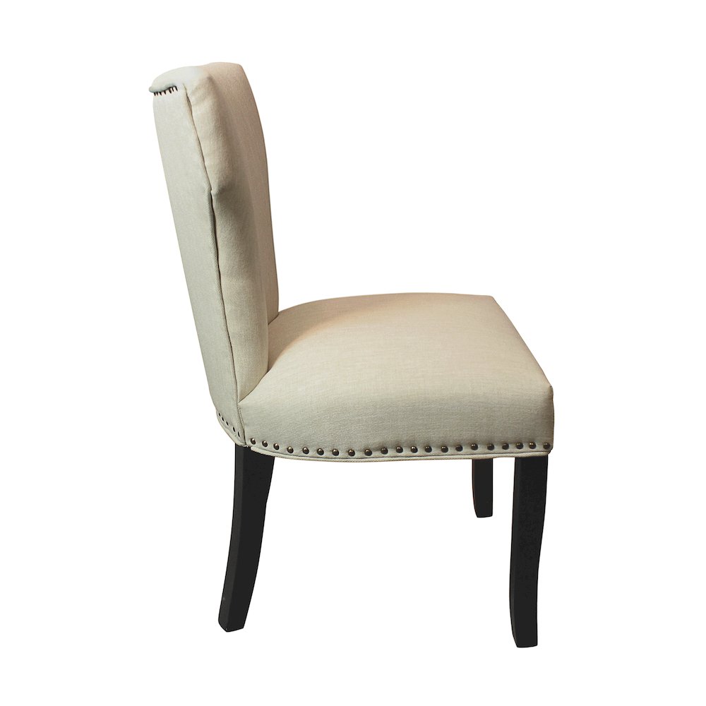9-Piece 72 Dining Set 8 Dining Chairs in Ivory Linen Fabric Antique Brown Legs. Picture 10