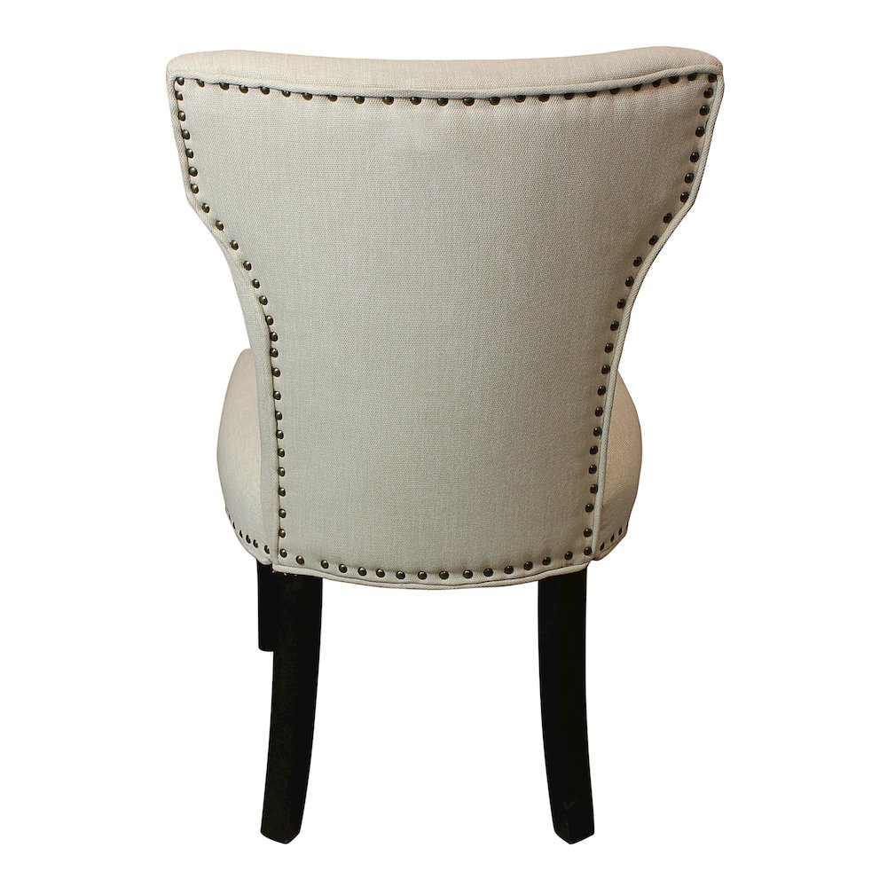 9-Piece 72 Dining Set 8 Dining Chairs in Ivory Linen Fabric Antique Brown Legs. Picture 11