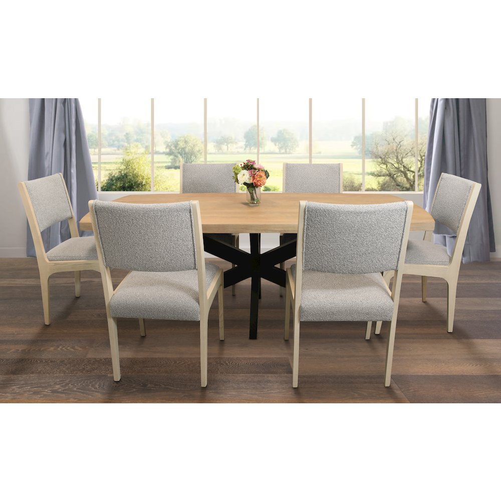 Logan 82" Dining Table, with 6 Ash Gray Boucle Dining Chairs. Picture 2