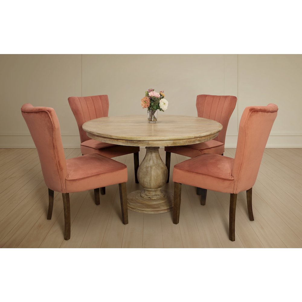 Jenna 48" Dining Table with 2 Sets of Cleo Chairs in Blush Velvet Fabric. Picture 2