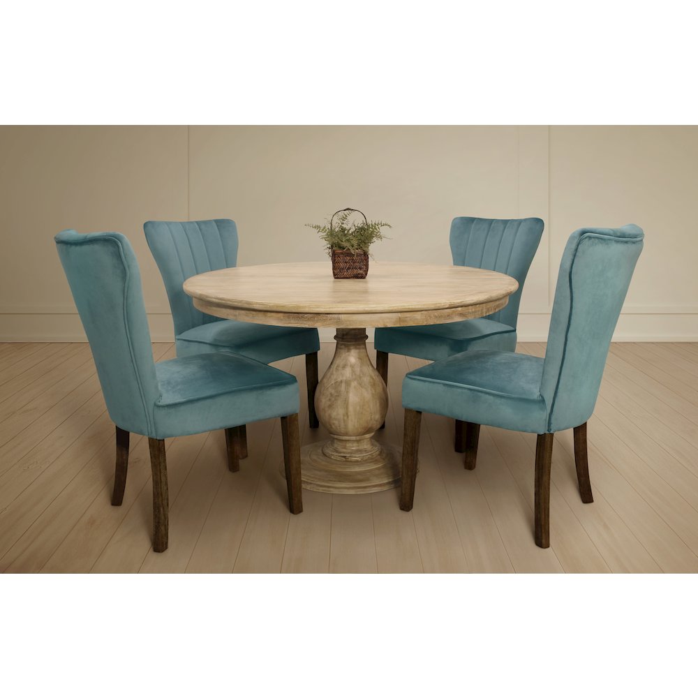 Jenna 48" Dining Table with 2 Sets of Cleo Chairs in Teal Velvet Fabric. Picture 2