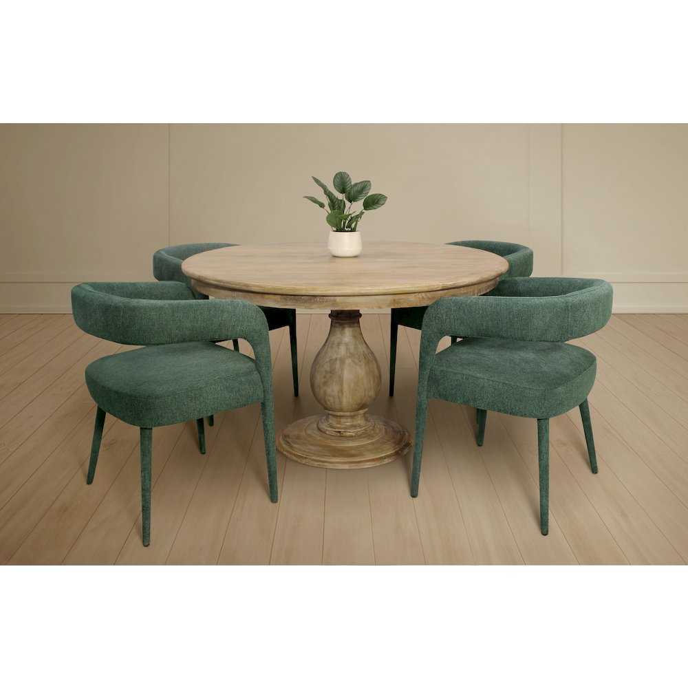 Jenna 48" Dining Table with 2 Sets of Galway Chairs in Teal Linen Fabric. Picture 2