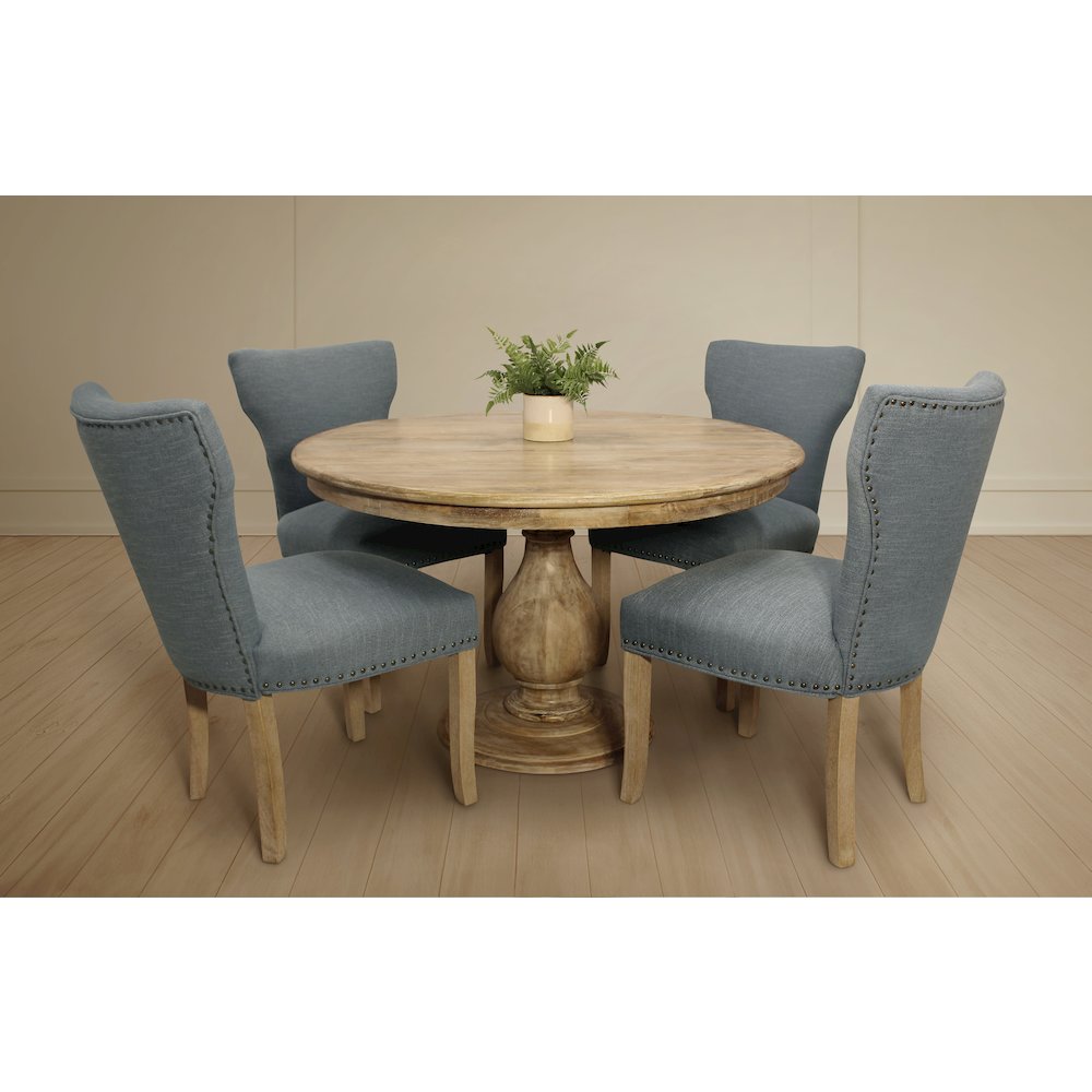 Jenna 48" Dining Table with 2 Sets of Jill Side Chairs in Denim Linen Fabric. Picture 2