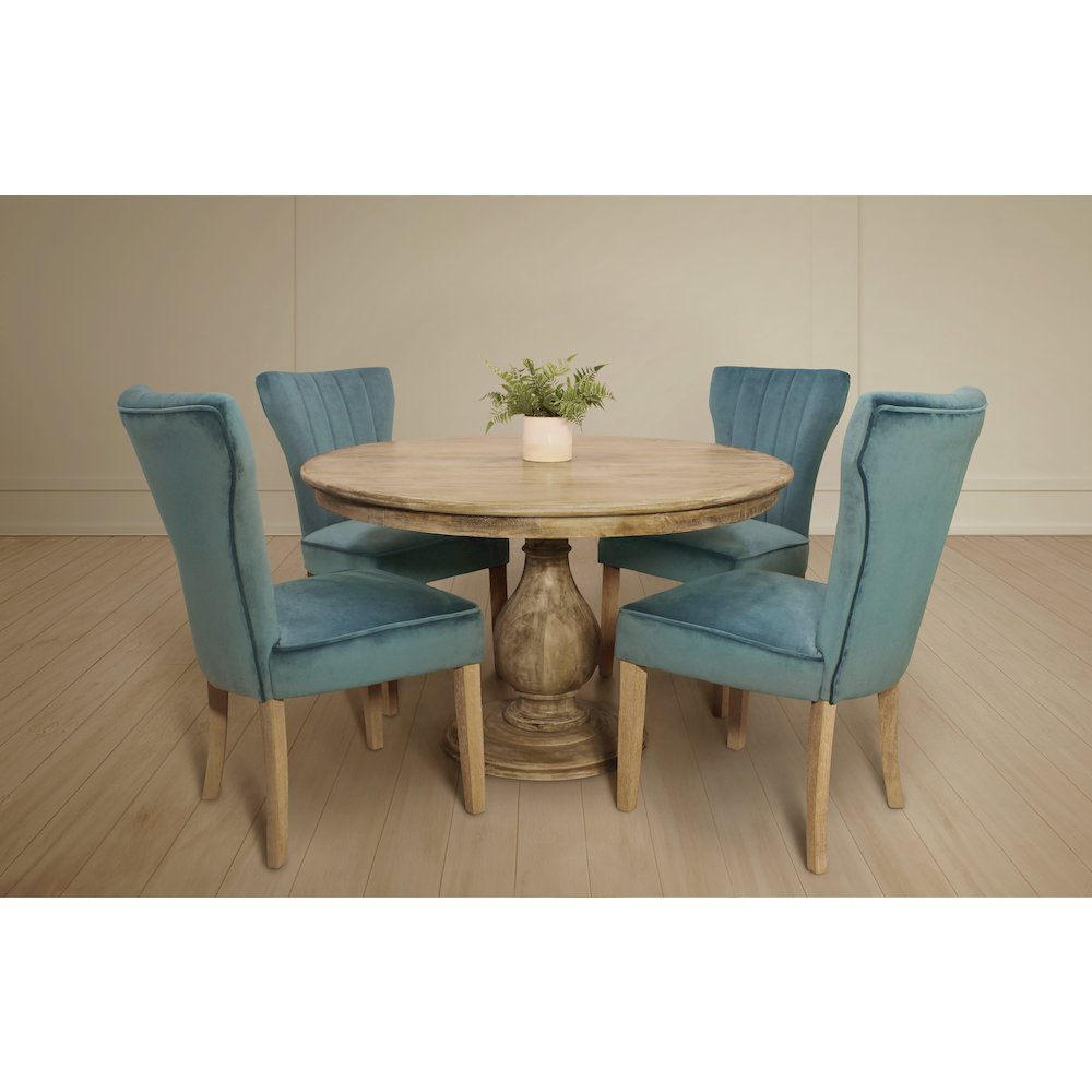 Cleo Velvet Fabric Side Chair Teal with Natural Legs - Set of 2. Picture 6