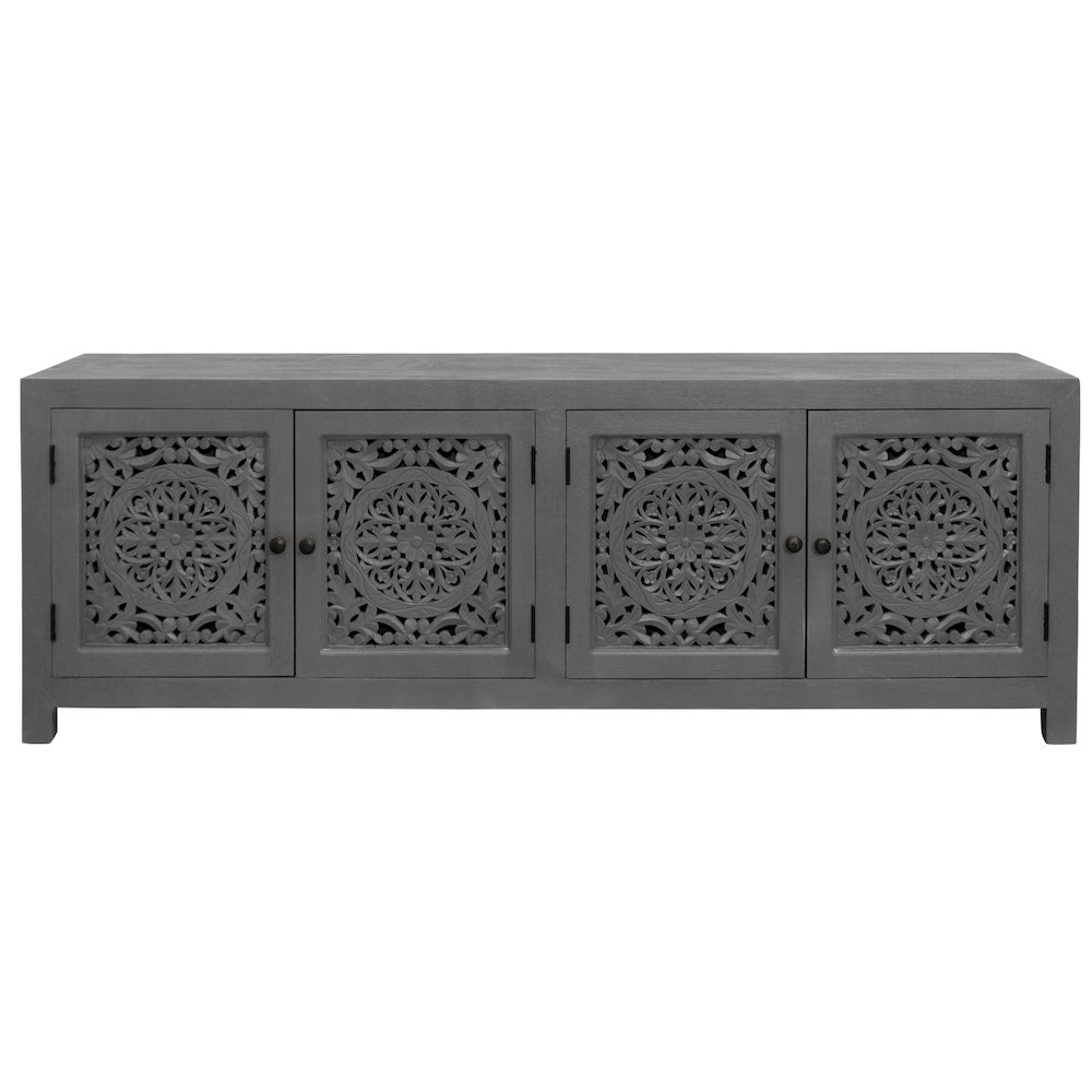Waverly Solid Wood Media Cabinet with 4 Doors and Gray Finish. Picture 1